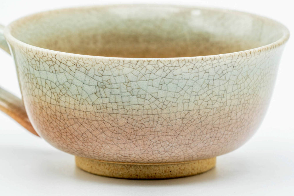 Japanese Teacup - 天鵬山 Tsubaki Kiln - Beige Weathered Hagi-yaki Ushirode Yunomi - 110ml