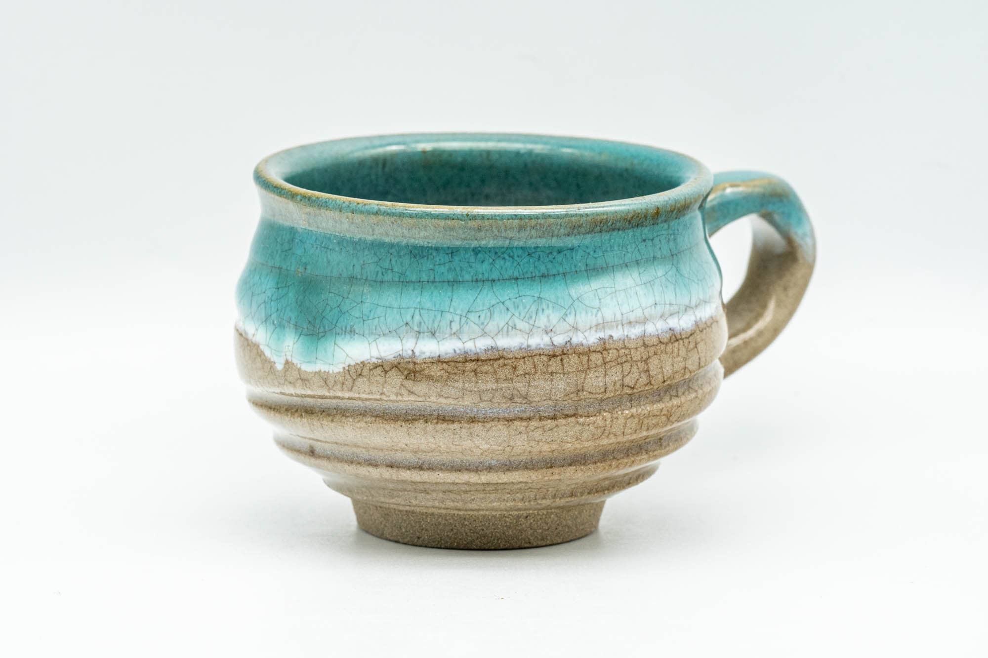 Japanese Teacup - Turquoise Agano-yaki Rear-Handled Ushirode Yunomi - 140ml