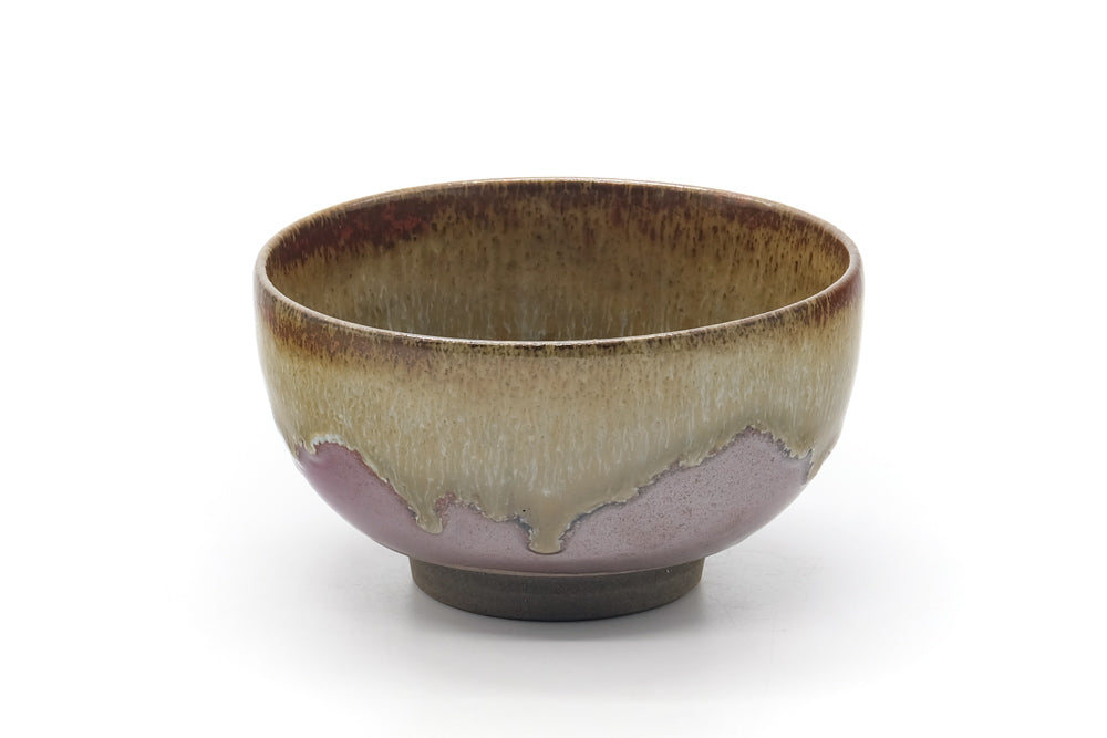 Japanese Matcha Bowl - Brown Yellow Drip-Glazed Chawan - 350ml