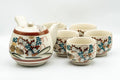 Japanese Tea Set - Gold Red Floral Kutani-yaki Kyusu Teapot with 5 Yunomi Teacups