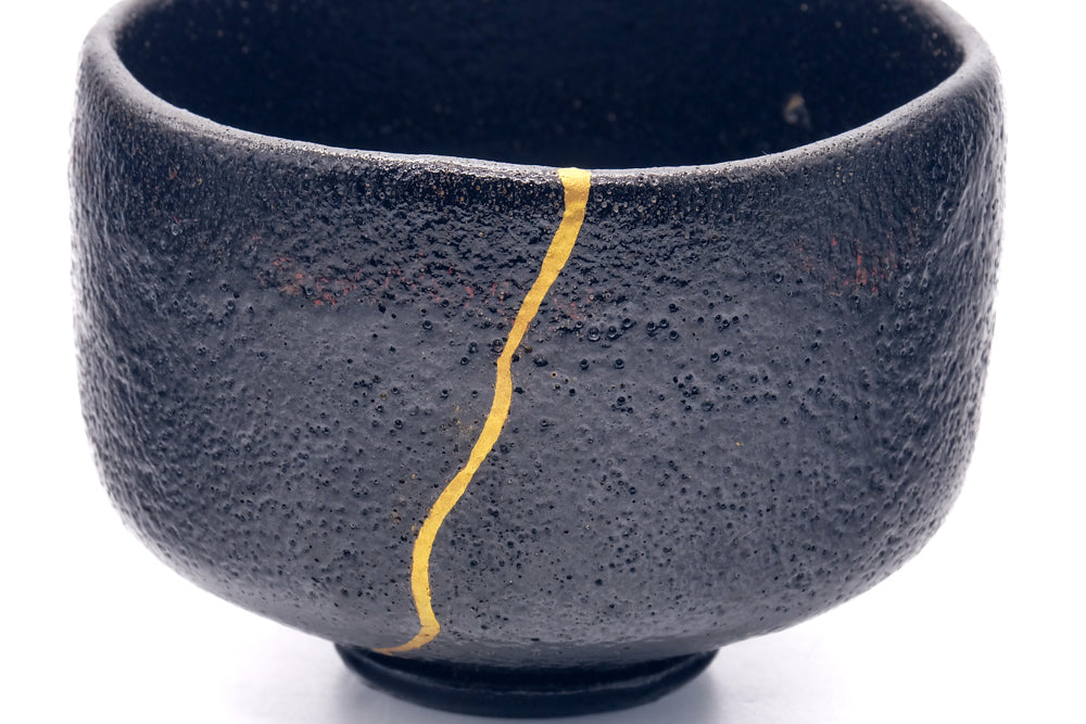 Japanese Matcha Bowl - 大野九行 Ōno Kyūkō - Kintsugi Kuro-Raku Chawan - 400ml