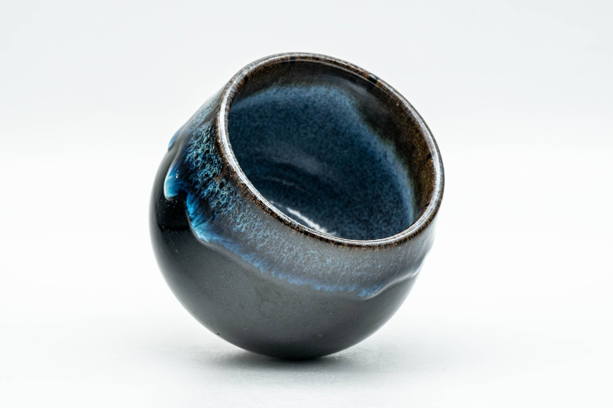 Japanese Teacup - Black and Blue Drip-Glazed Yunomi - 110ml
