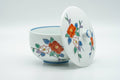 Japanese Teacup - Colourful Floral White Porcelain Arita-yaki Lidded Yunomi - 130ml