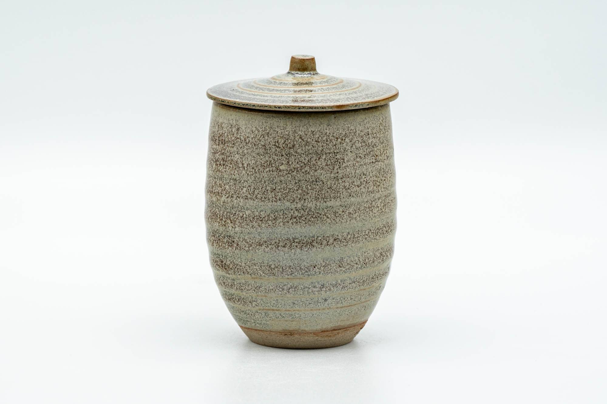 Japanese Teacup - Speckled Olive Green Spiraling Lidded Yunomi - 125ml
