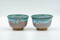 Japanese Teacups - Pair of Brown Turquoise Drip-Glazed Agano-yaki Yunomi - 100ml