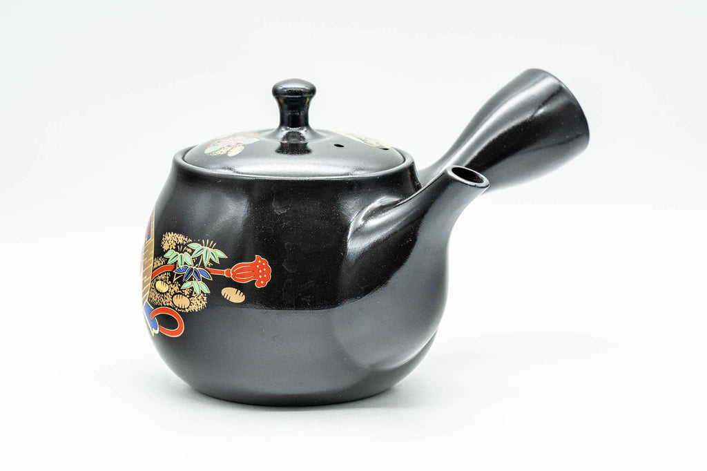 Japanese Kyusu - Floral Black Kurodei Tokoname-yaki Teapot - 400ml