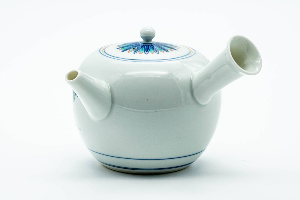 Japanese Kyusu - Blue Floral Porcelain Arita-yaki Ceramic Filter Teapot - 275ml