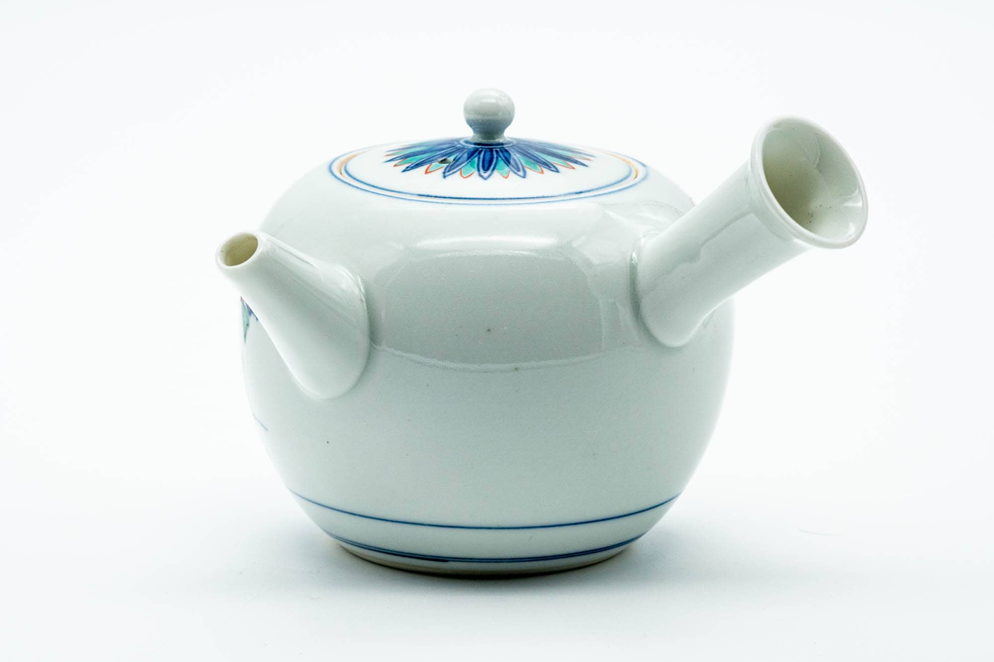 Japanese Kyusu - Blue Floral Porcelain Arita-yaki Ceramic Filter Teapot - 275ml