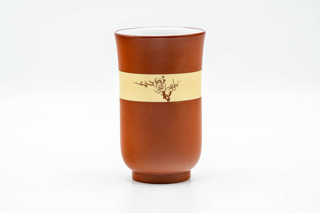 Japanese Teacup - 秋景 Shūkei - Tall Plum Blossoms Yellow Striped Tokoname-yaki Yunomi - 140ml