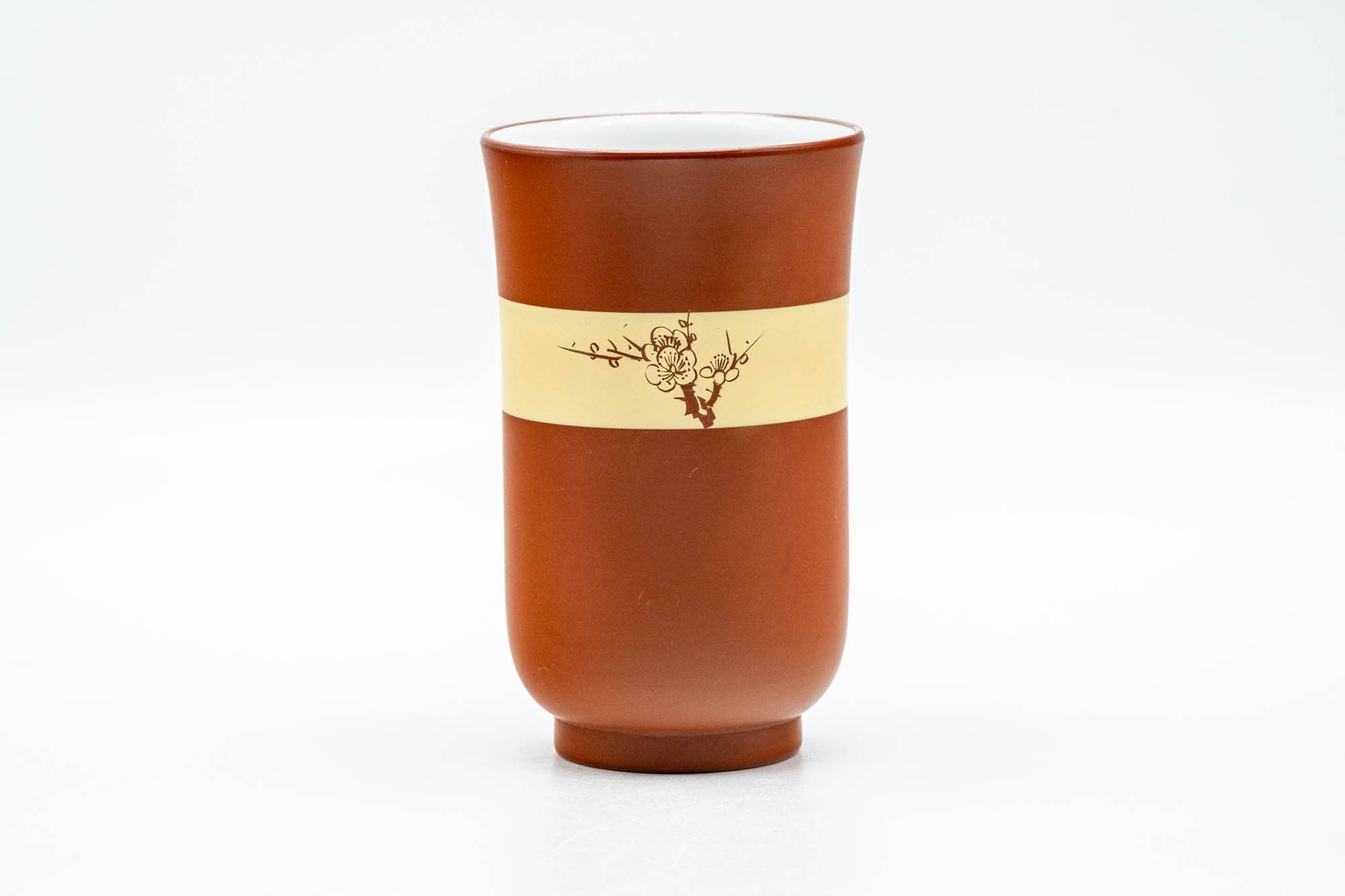 Japanese Teacup - 秋景 Shūkei - Tall Plum Blossoms Yellow Striped Tokoname-yaki Yunomi - 140ml