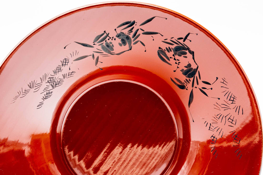 Japanese Chataku - Set of 10 Crab Red Lacquered Tea Saucers