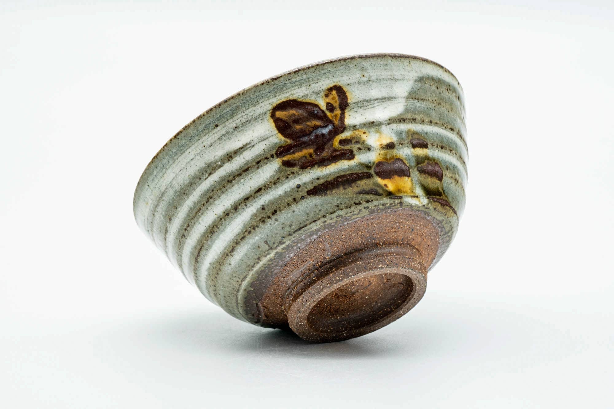 Japanese Matcha Bowl - Floral Grey White Drip-Glazed Spiraling Chawan - 150ml