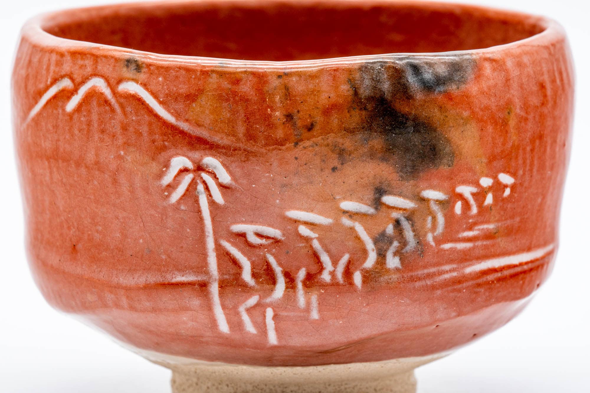 Japanese Matcha Bowl - 松楽窯 Shoraku Kiln - Landscape Red Aka-Raku Chawan - 300ml