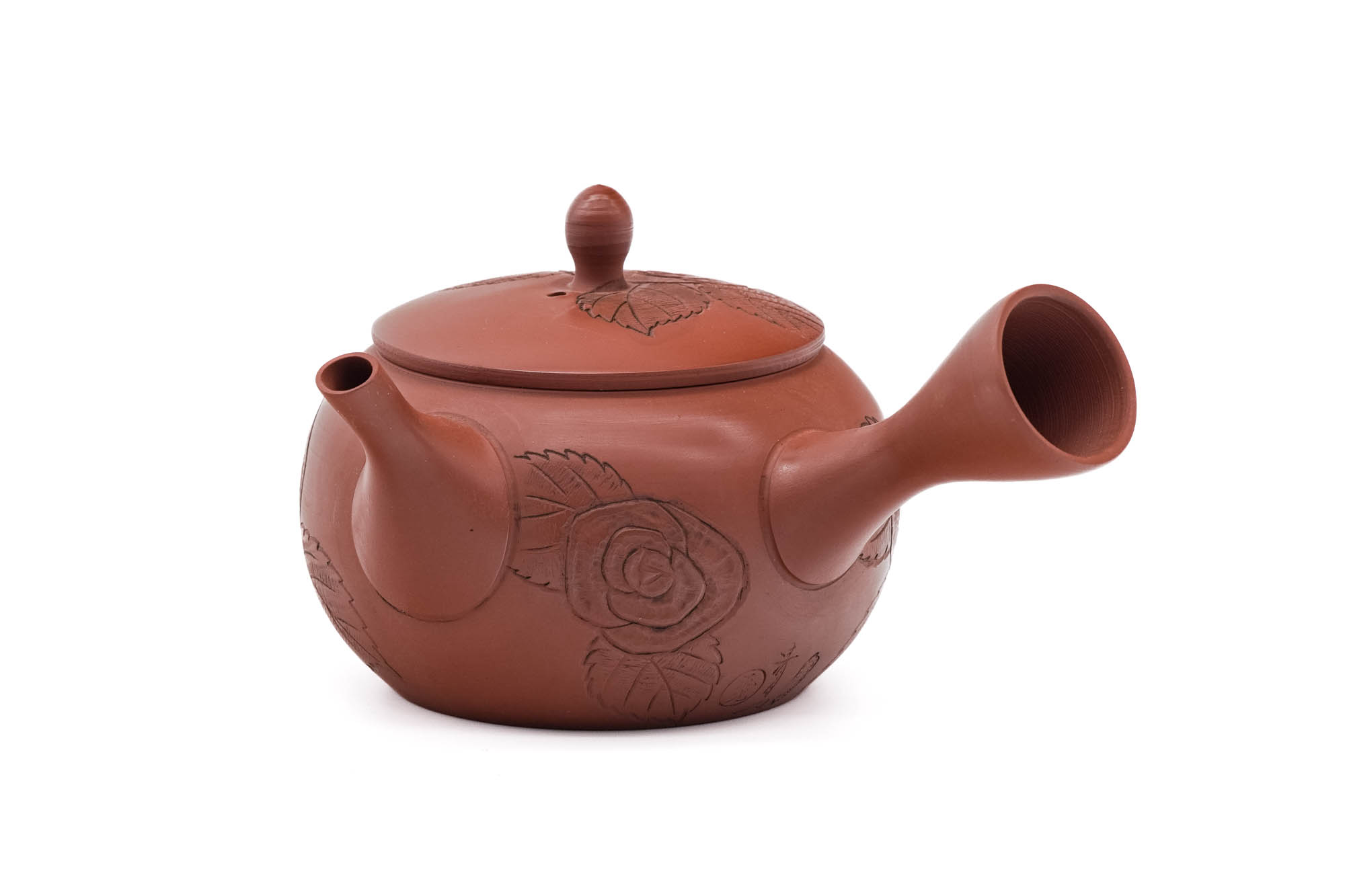 Camellia Flower Engraved Tokoname Teapot - 260ml