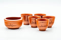 Japanese Tea Set - Engraved Red Shudei Tokoname-yaki Katakuchi Water Cooler with 5 Guinomi Teacups