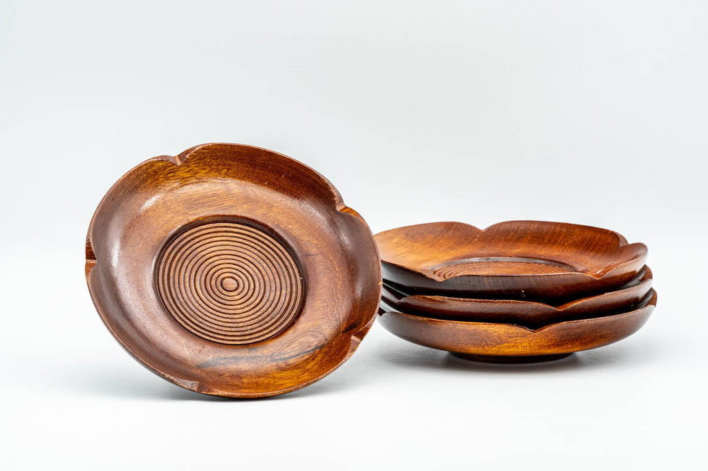 Japanese Chataku - Set of 4 Flower Petal-Shaped Wooden Tea Saucers