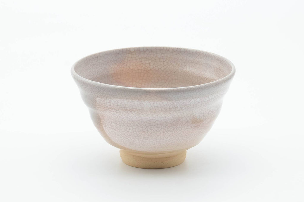 Japanese Matcha Bowl - Beige Pink White Hakeme Glazed Kyo-yaki Chawan - 250ml