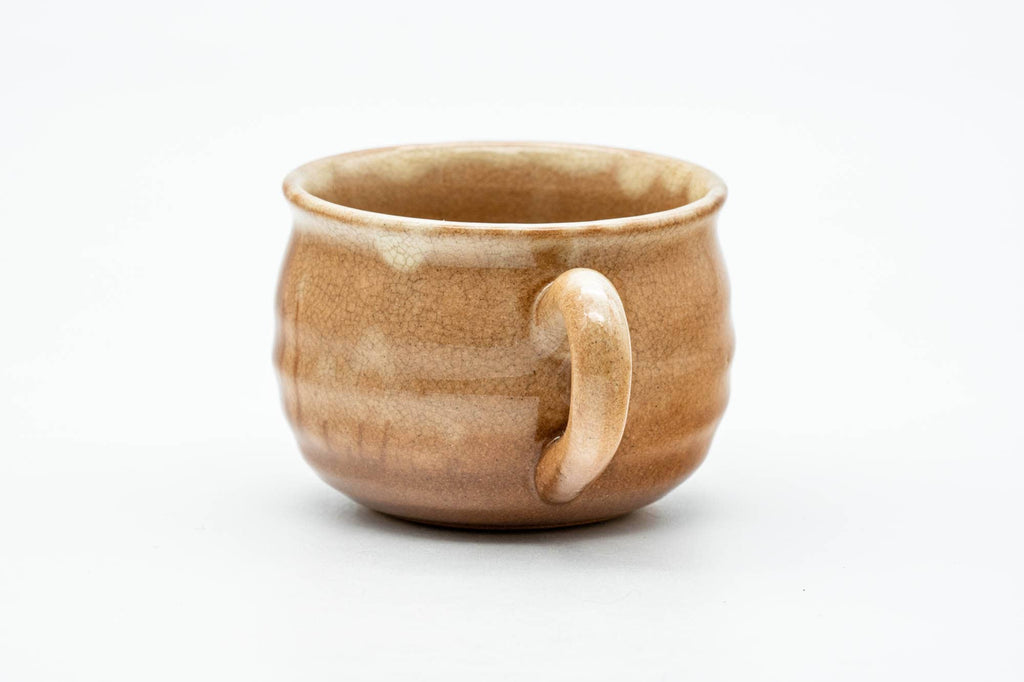 Japanese Teacup Set - Beige Drip-Glazed Hagi-yaki Ushirode Yunomi with Coaster - 150ml