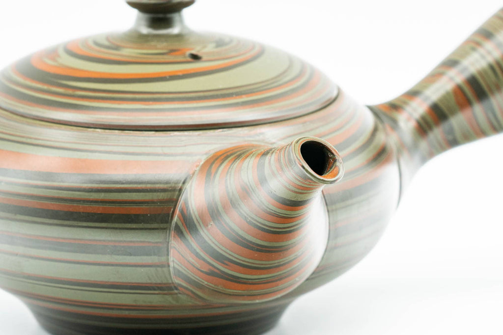 Japanese Kyusu - 雲仙窯 Unzen Kiln - Green Nerikomi Tokoname-yaki Debeso Teapot - 270ml