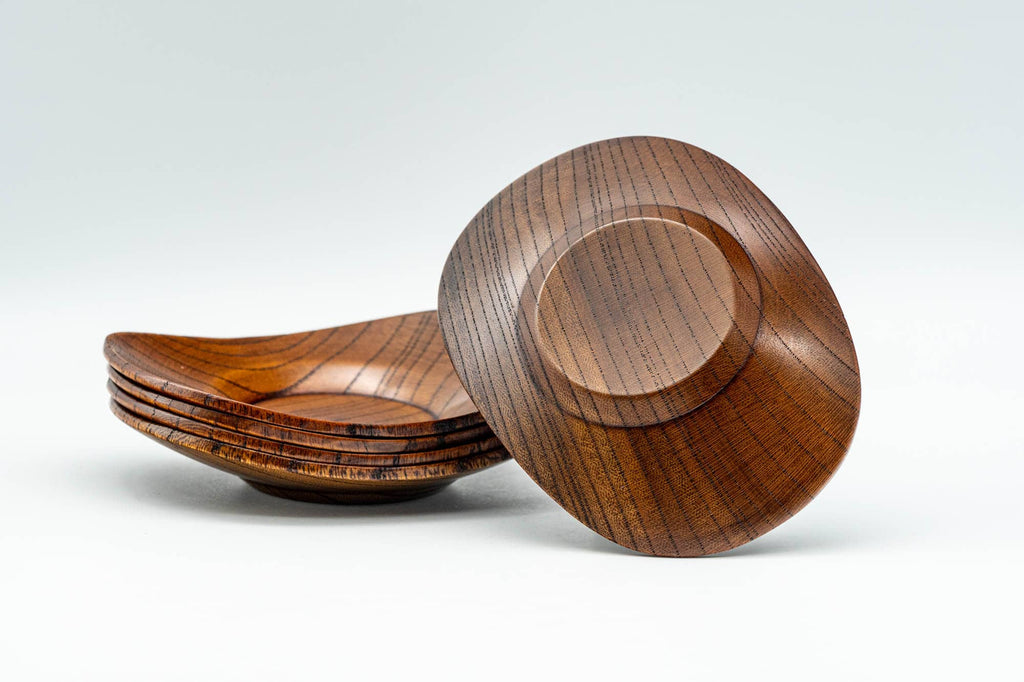 Japanese Chataku - Set of 5 Oval-shaped Wooden Tea Saucers