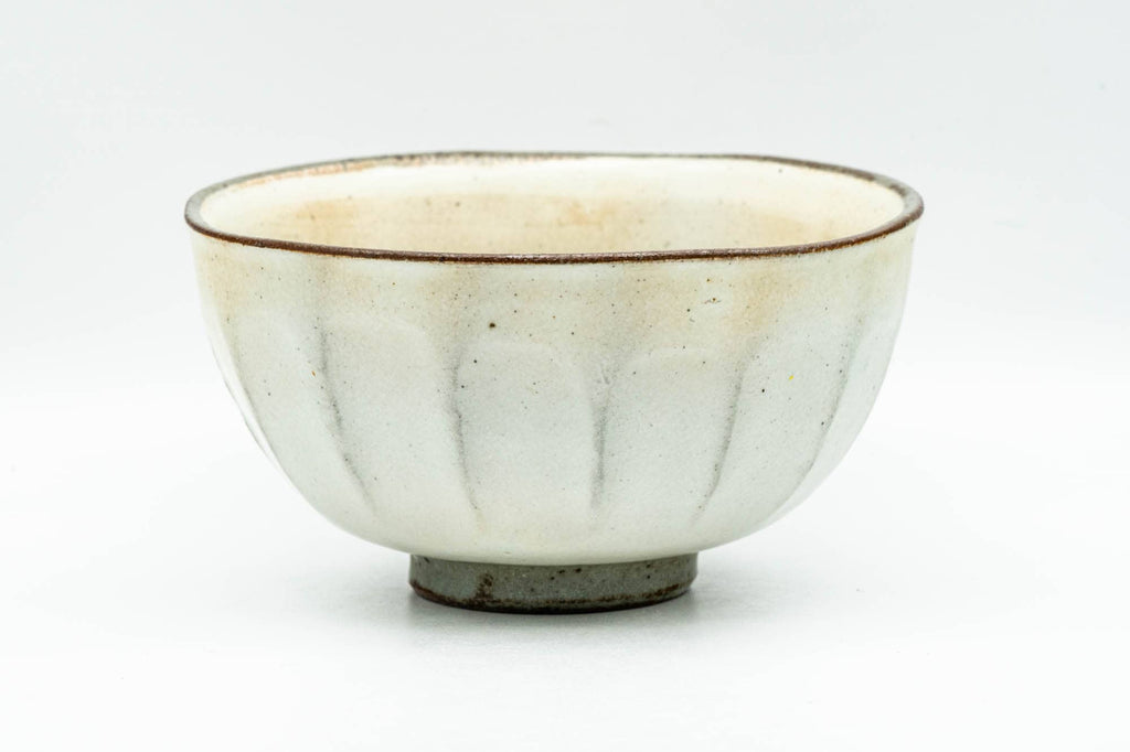 Japanese Matcha Bowl - Milky White Glazed Faceted Chawan - 250ml