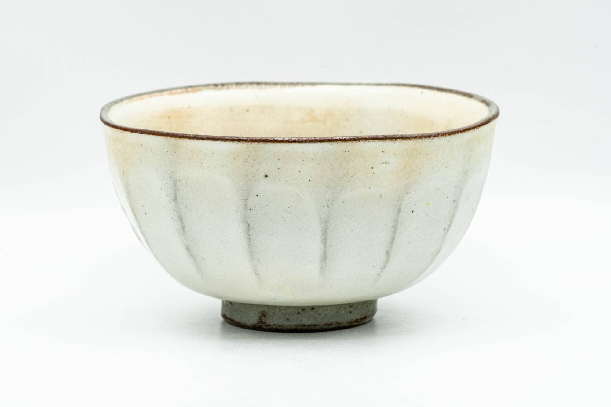 Japanese Matcha Bowl - Milky White Glazed Faceted Chawan - 250ml