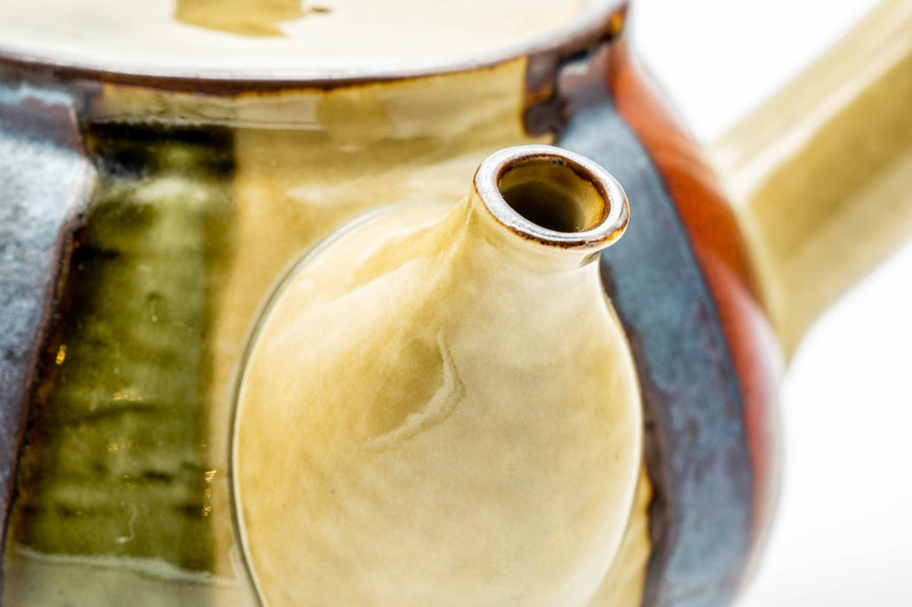 Japanese Kyusu - Beige Colourfully Striped Ceramic Filter Teapot - 400ml