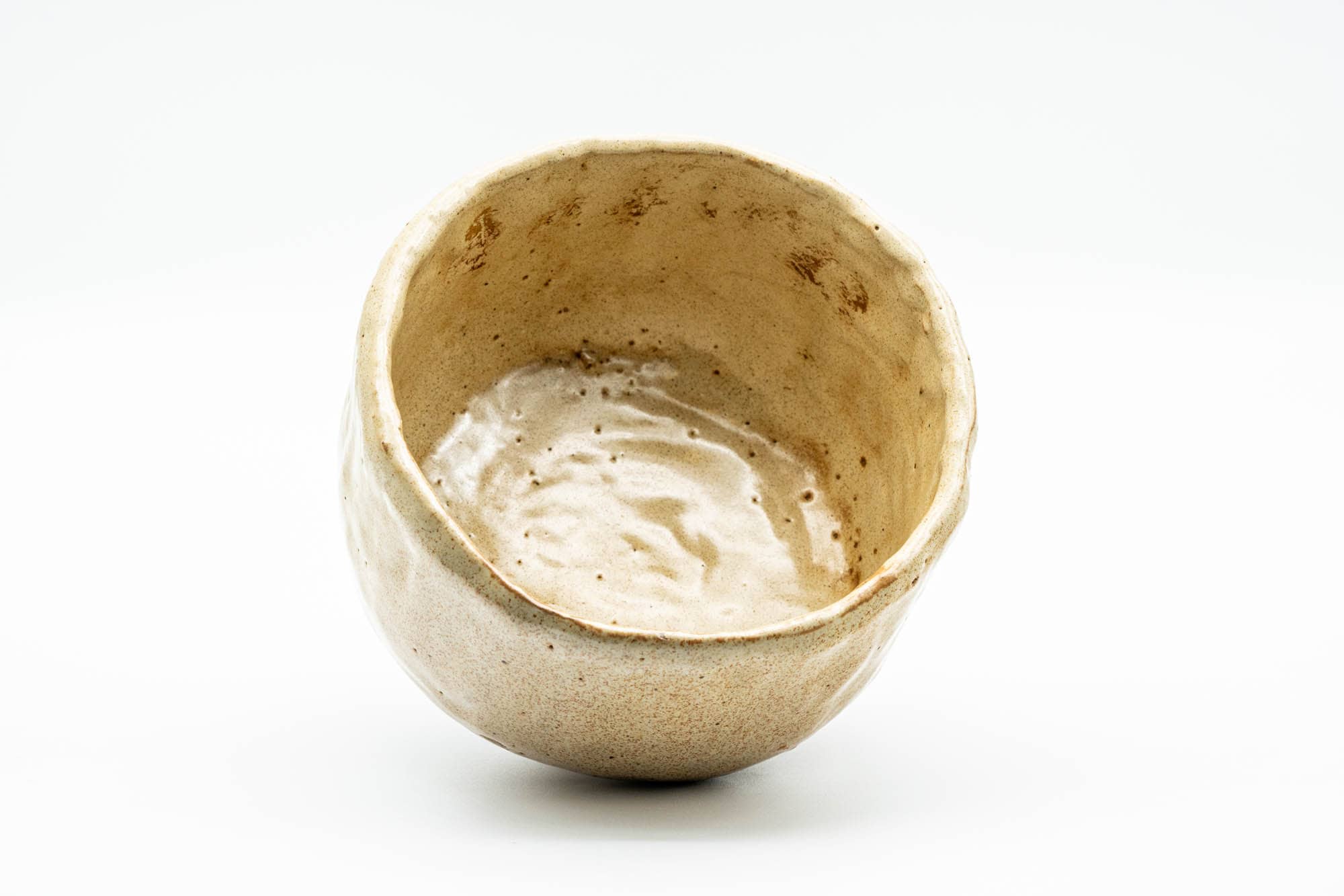 Japanese Matcha Bowl - Beige Glazed Wabi-Sabi Chawan - 350ml