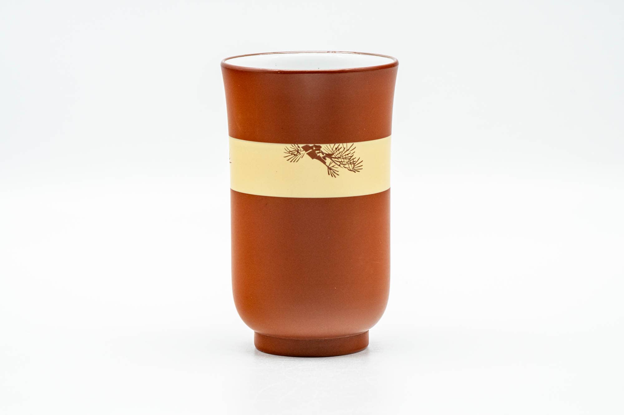 Japanese Teacup - 秋景 Shūkei - Tall Plum Blossoms Yellow Striped Tokoname-yaki Yunomi - 140ml