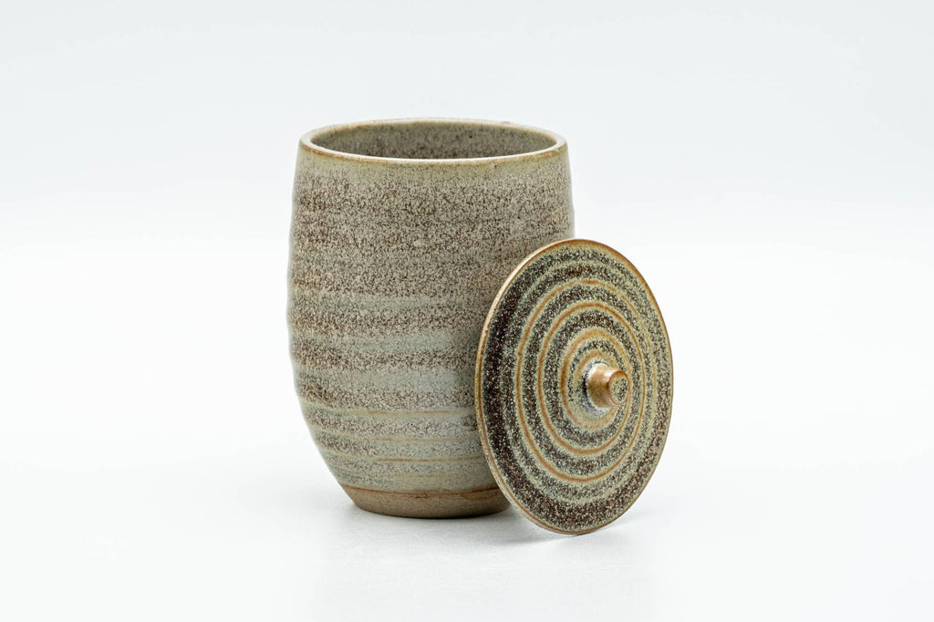Japanese Teacup - Speckled Olive Green Spiraling Lidded Yunomi - 125ml