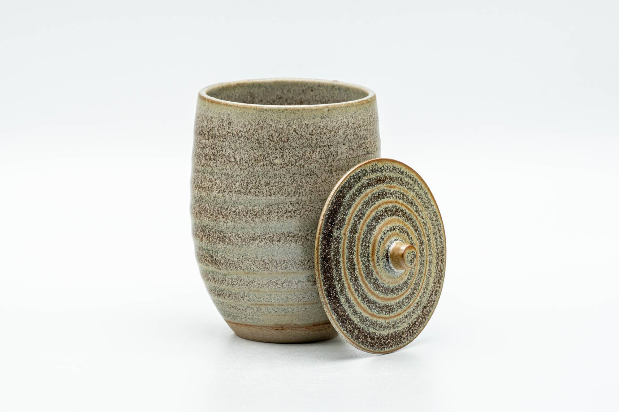 Japanese Teacup - Speckled Olive Green Spiraling Lidded Yunomi - 125ml