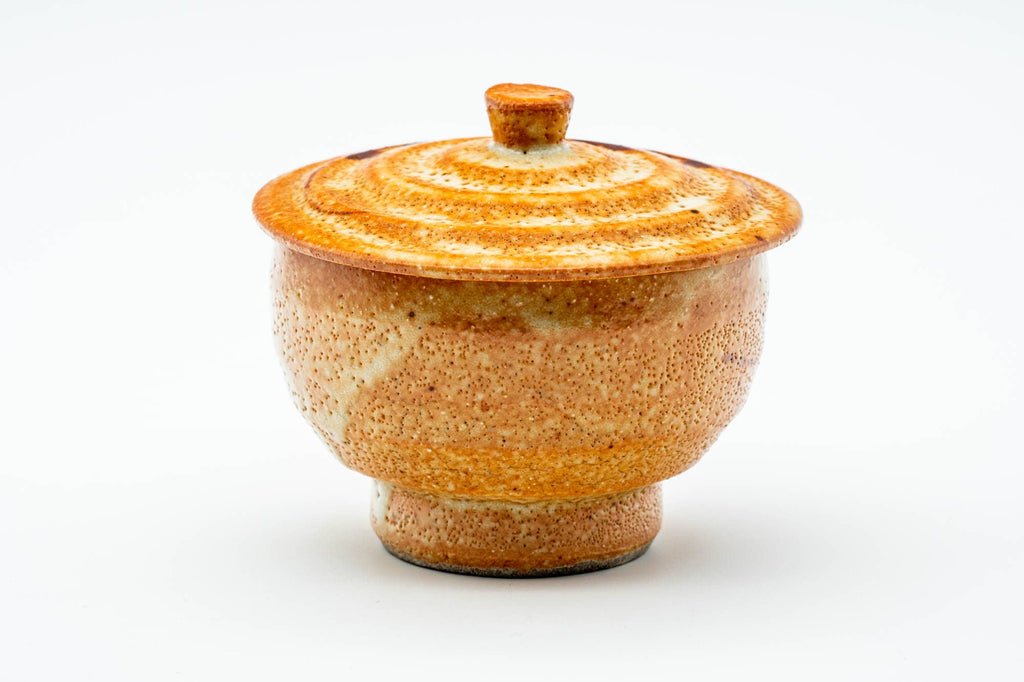 Japanese Teacup - Floral Orange Shino Glazed Lidded Yunomi - 120ml