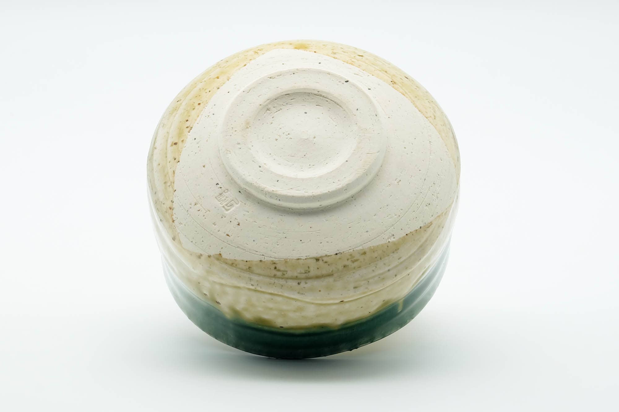 Japanese Matcha Bowl - Beige Green Drip-Glazed Undulating Chawan - 400ml