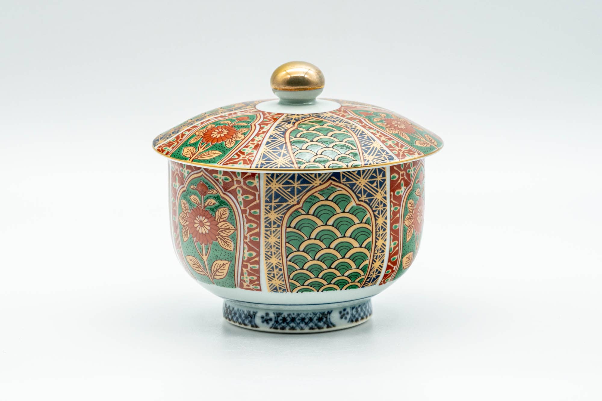 Japanese Teacup - Floral Geometric Gold Arita-yaki Lidded Yunomi - 140ml
