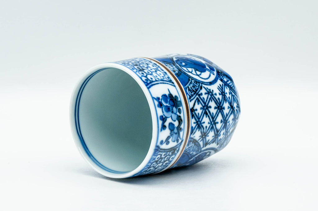 Japanese Teacup - Blue Floral Geometric Arita-yaki Yunomi - 155ml