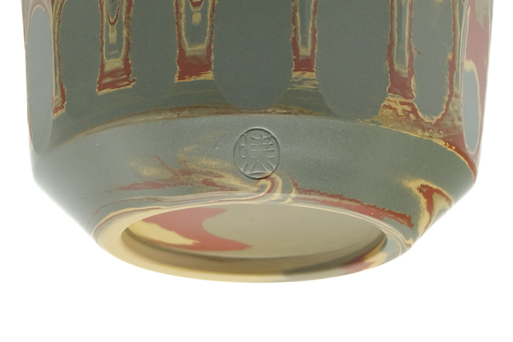 Japanese Teacup - Faceted Green Yellow Red Nerikomi Yunomi - 110ml