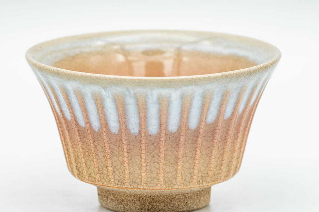 Japanese Teacup - 天鵬山 Tsubaki Kiln - Groovy Hagi-yaki Yunomi - 70ml