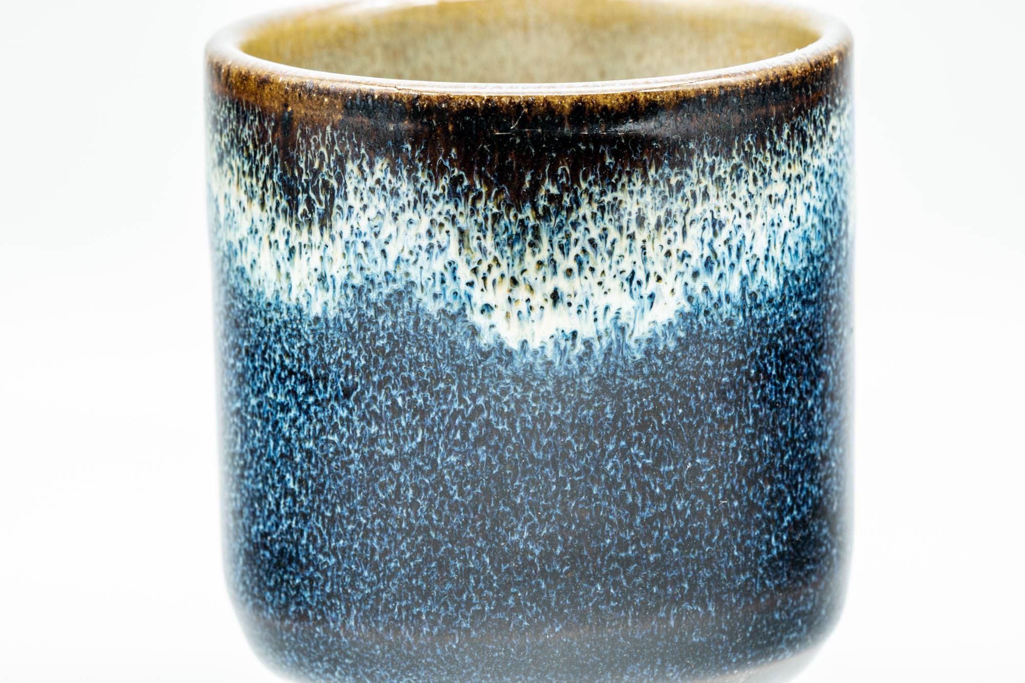 Japanese Teacup - Black and Blue Glazed Tsutsu-gata Yunomi - 140ml