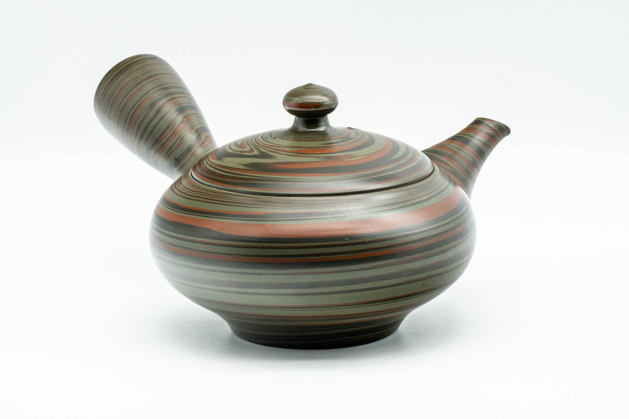 Japanese Kyusu - 雲仙窯 Unzen Kiln - Green Nerikomi Tokoname-yaki Debeso Teapot - 270ml