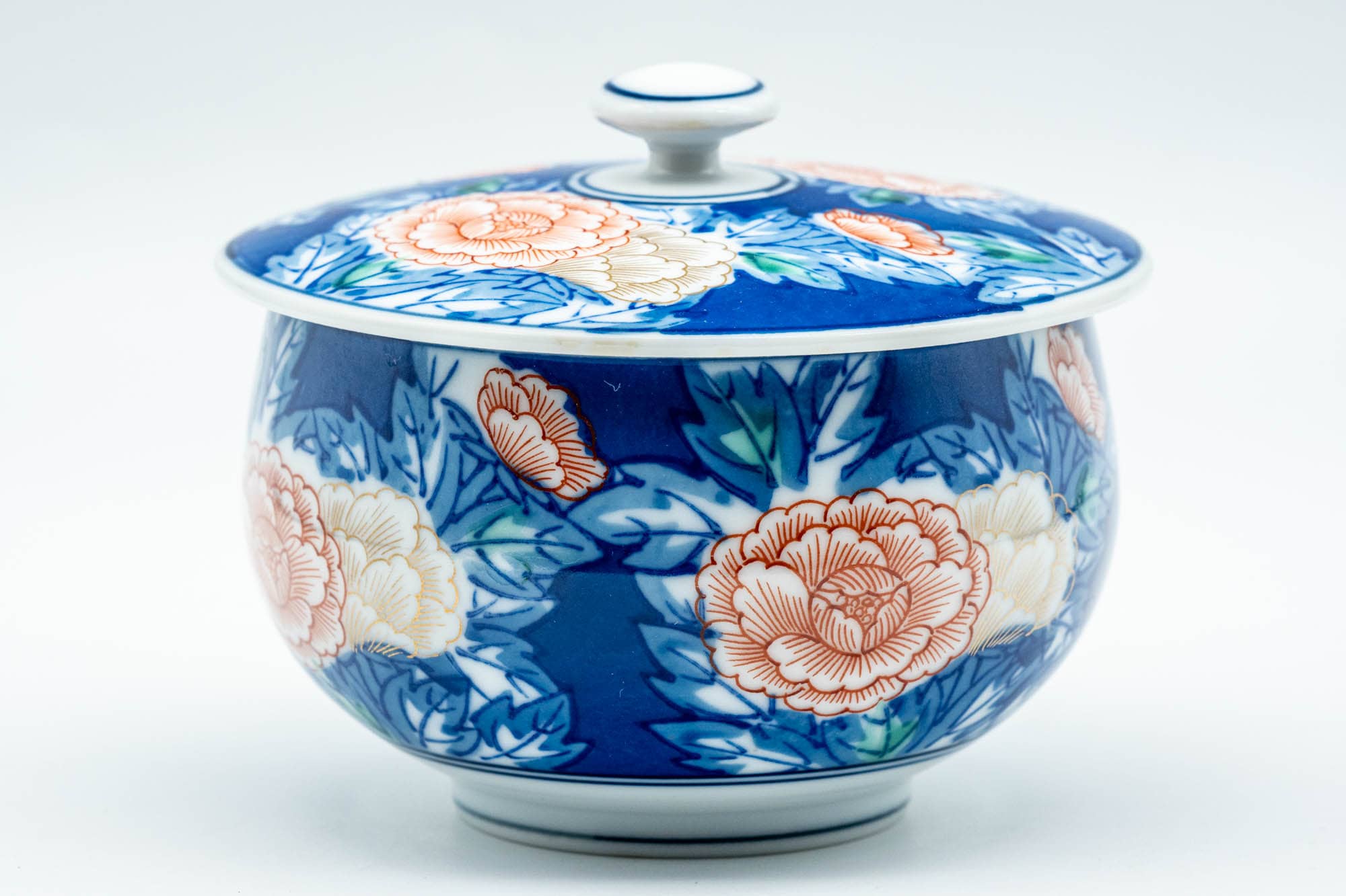 Japanese Teacup - Blue Pink Floral Arita-yaki Lidded Yunomi - 150ml