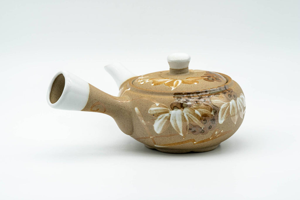 Japanese Kyusu - Floral Beige Glazed Porcelain Teapot - 300ml