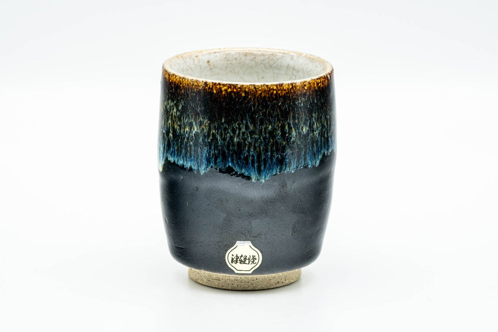 Japanese Teacup - Jet Black Blue Hare's Fur Drip-Glazed Yunomi - 150ml