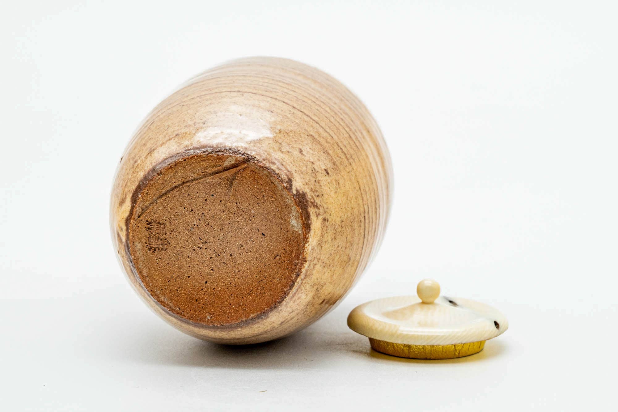 Japanese Chaire - 大野瑞峰 Mizumine Ōno - Beige Biwa-iro Loquat Glazed Hagi-yaki Tea Caddy