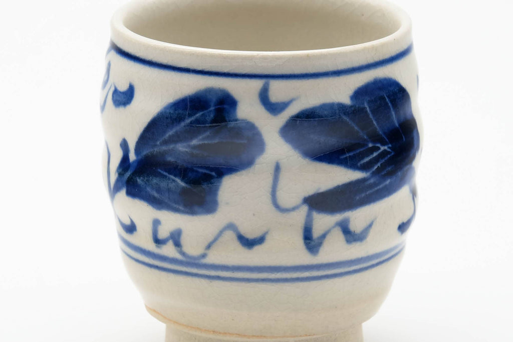 Japanese Teacup - Abstract Blue White Glazed Yunomi - 100ml