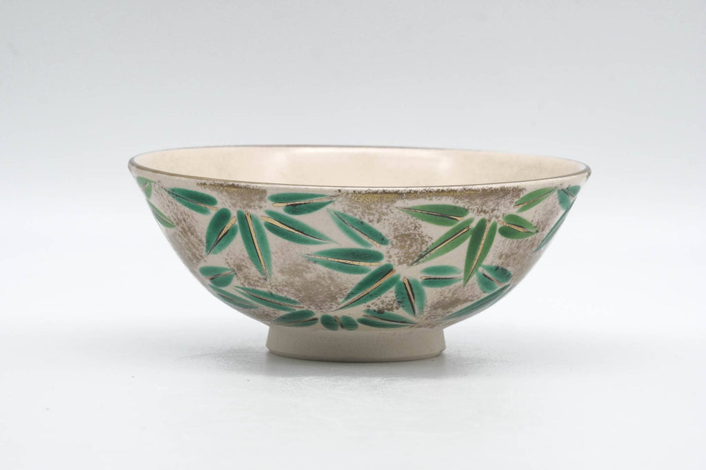Japanese Matcha Bowl - Green Floral Kyo-yaki Summer Chawan - 150ml