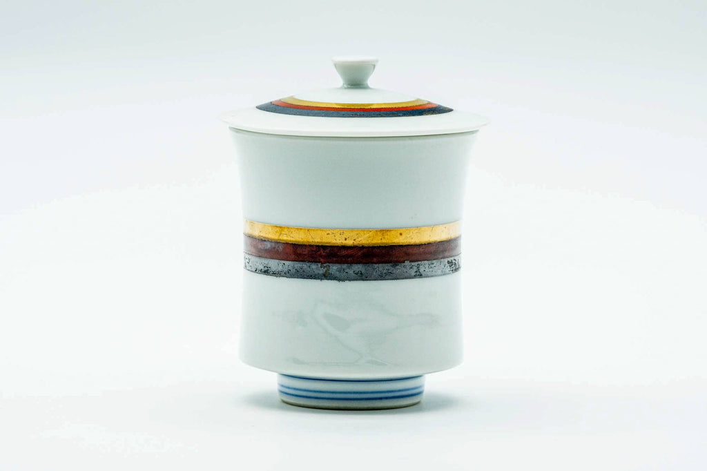 Japanese Teacup - Striped White Porcelain Arita-yaki Lidded Yunomi - 110ml