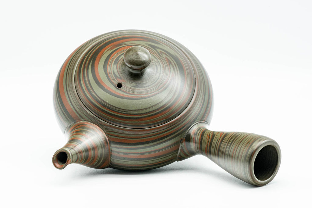 Japanese Kyusu - 雲仙窯 Unzen Kiln - Green Nerikomi Tokoname-yaki Debeso Teapot - 270ml