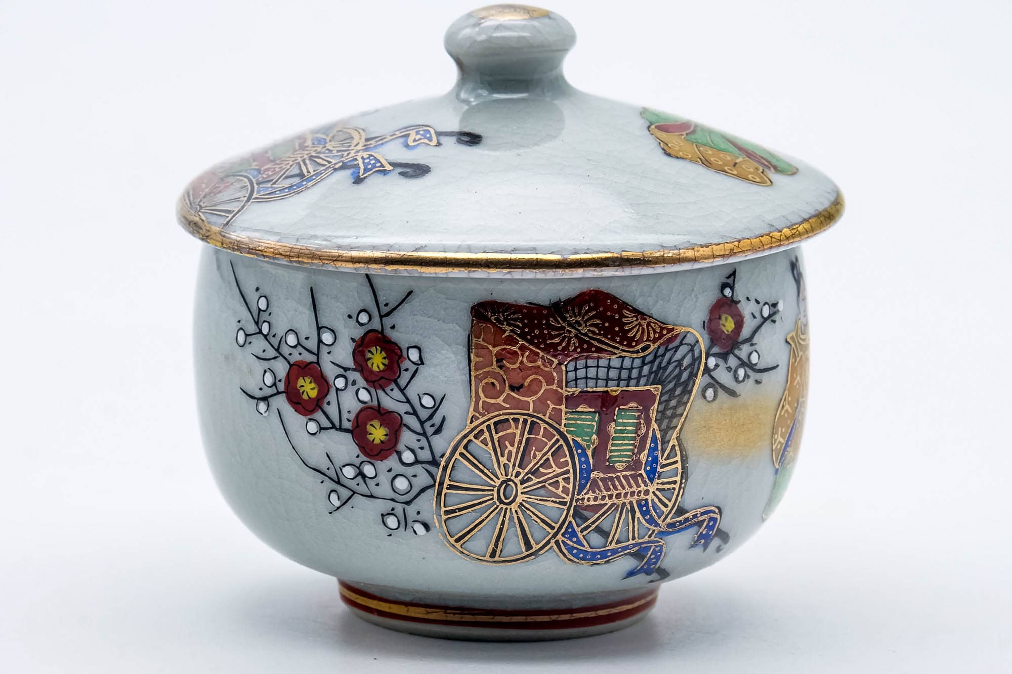 Japanese Teacup - Festive Villagers Kutani-yaki Lidded Yunomi - 120ml