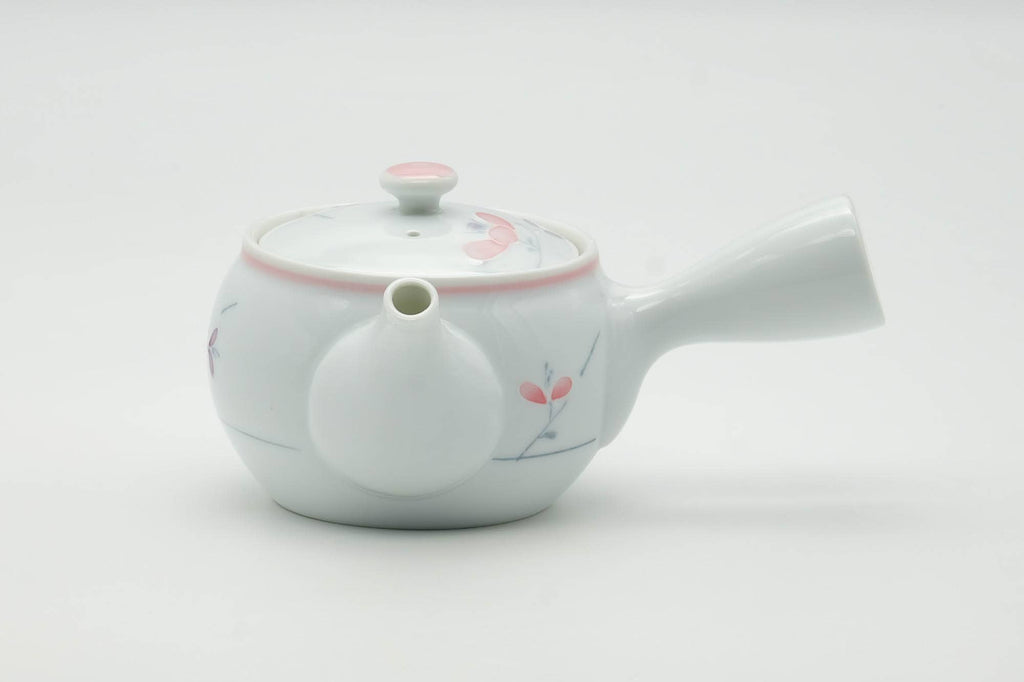 Japanese Kyusu - Floral White Porcelain Arita-yaki Ceramic Filter Teapot - 200ml
