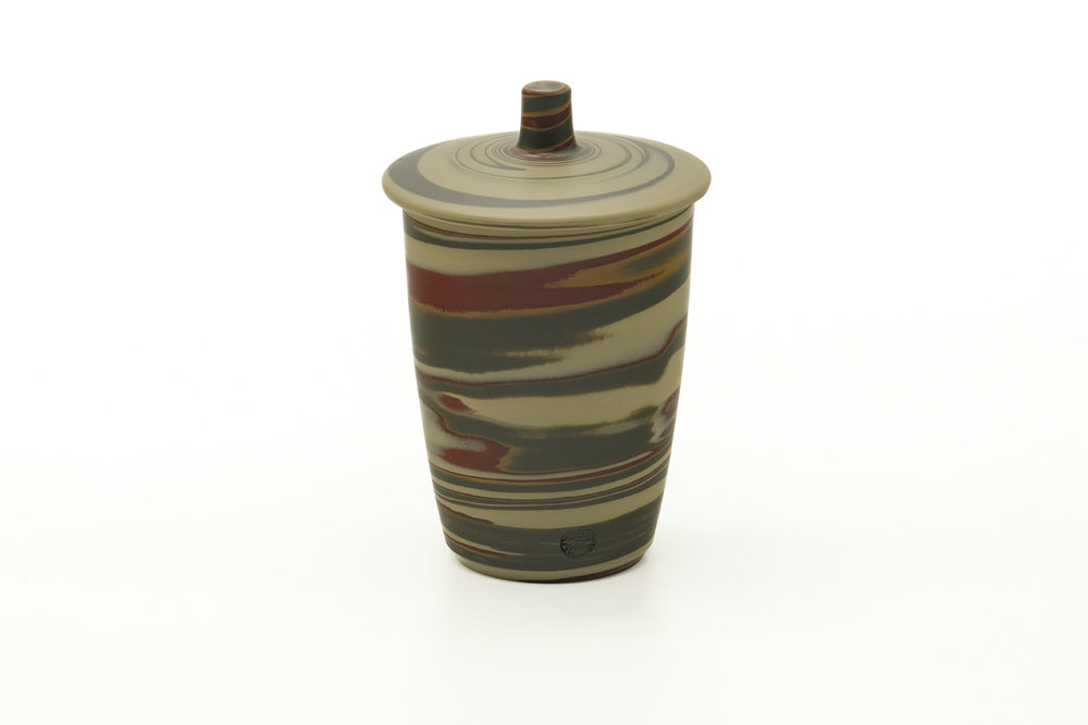 Japanese Teacup - Green Yellow Nerikomi Tokoname Lidded Yunomi - 120ml